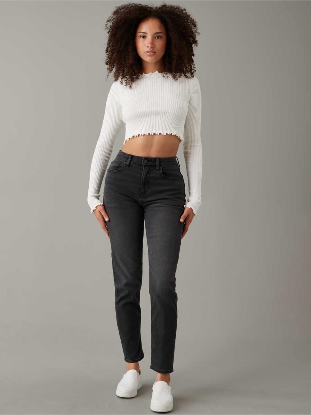 High-Rise Curvy Mom Jeans in Washed Black